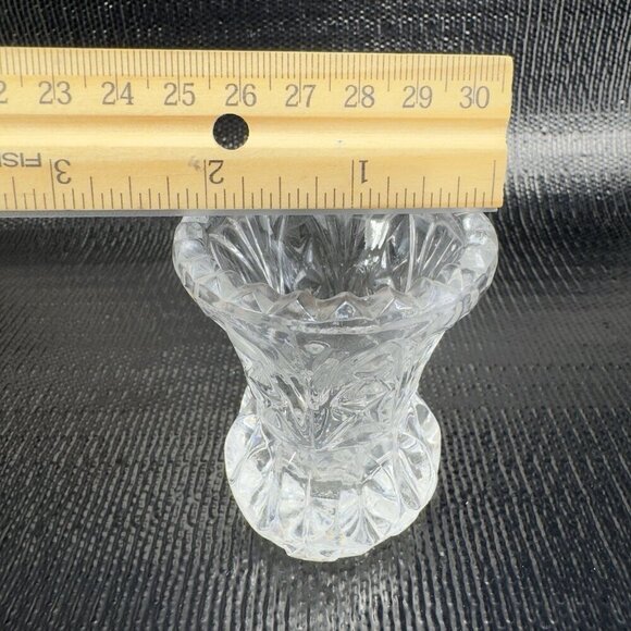 Vintage Clear Sawtooth Edge Small Toothpick Holder Small Bud Vase Crystal Glass - Picture 4 of 11
